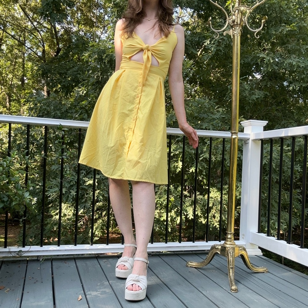 Yellow Tie-Front Dress Sundress Small